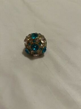 Gold-Tone Dome Ring with Turquoise and Clear Crystals